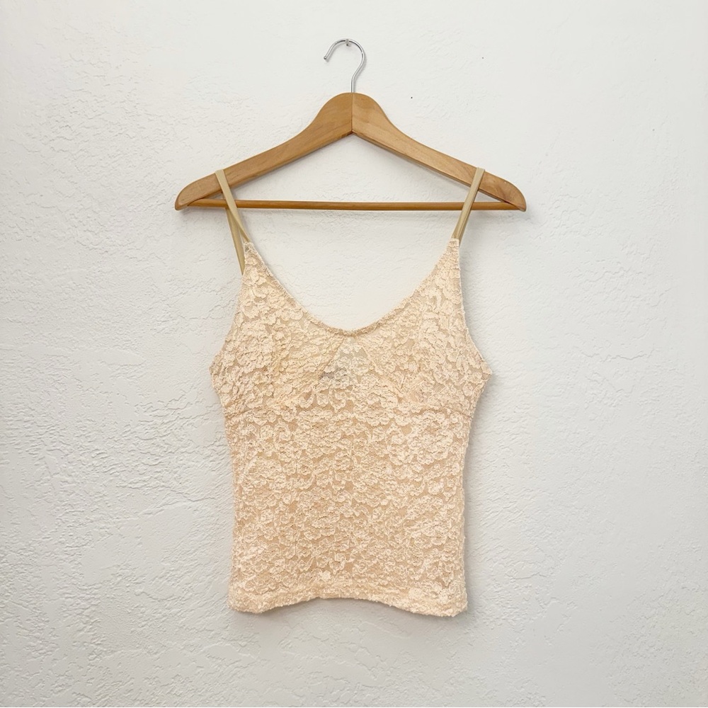Vintage 90s Gemilli Blush Semi Sheer Lace Tank Top Cami